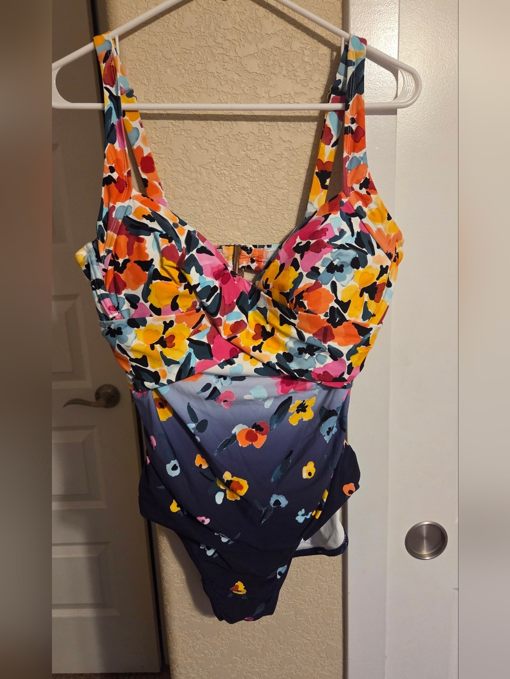Anne Cole Floral One-Piece Swimsuit in Multicolor (navy, yellow, pink)
